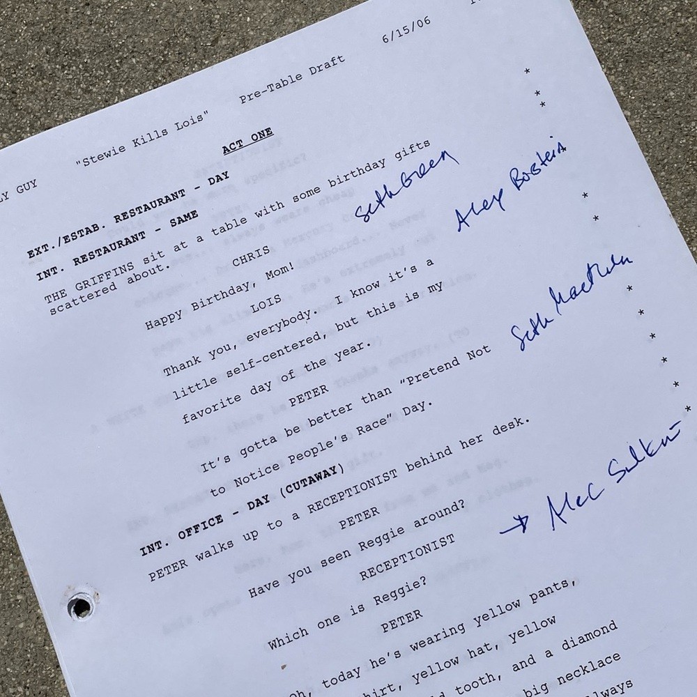 Family Guy 100th Episode SET Stewie Kills Lois Scripts + Casting Dept Notes