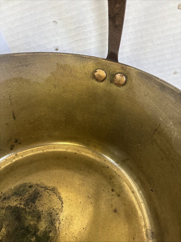 Antique Brass Cauldron Pot 12” with Iron Bail Handle Primitive Hearth Kettle