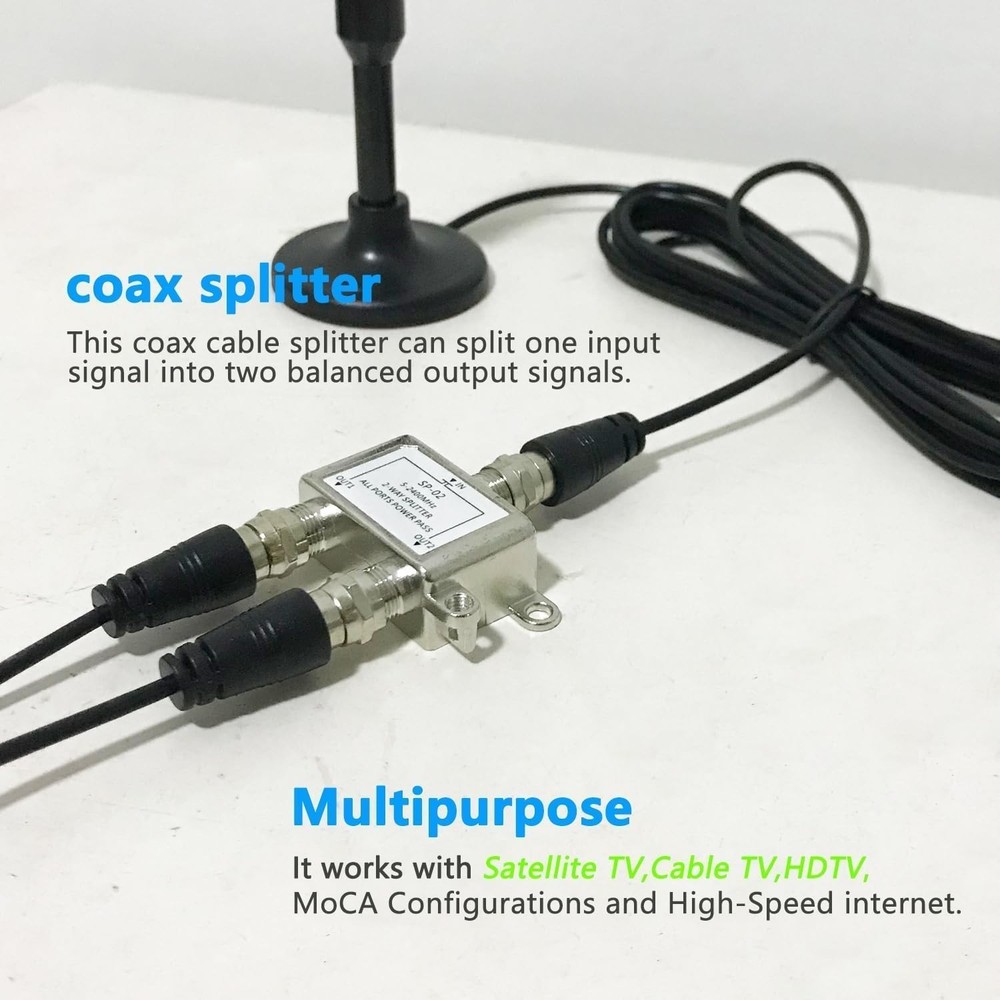 2 Way Coax Cable Splitter for Satellite & Cable TV | Easy Installation