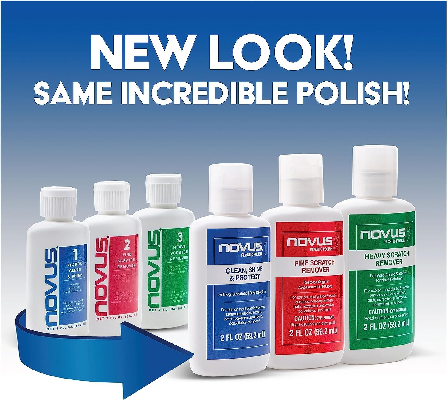 Novus Plastic Polish Kit #1, #2, & #3, 2oz. Bottles w/ Premium Polish Mates