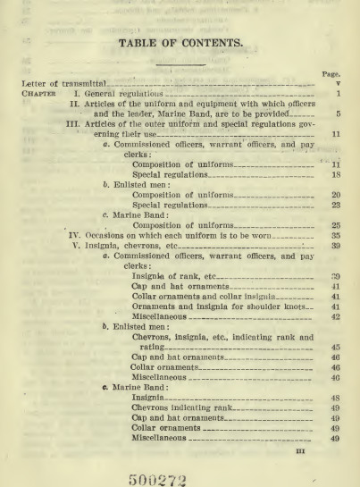 1922 WW I Marine Corps USMC Uniform EGA Insignia & Chevron Regulations Book