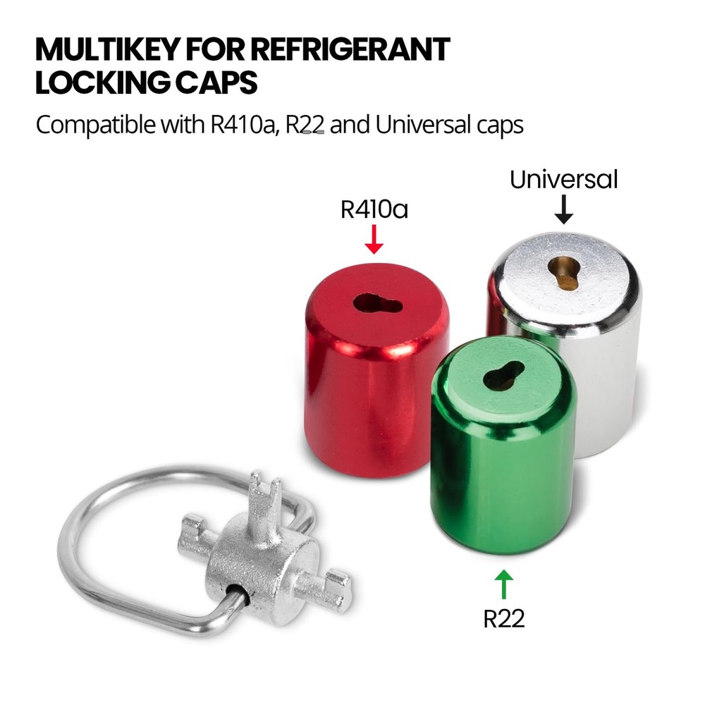 HVAC Tools, Locking Cap Key for Refrigerant Safety Caps, Universal, Silver