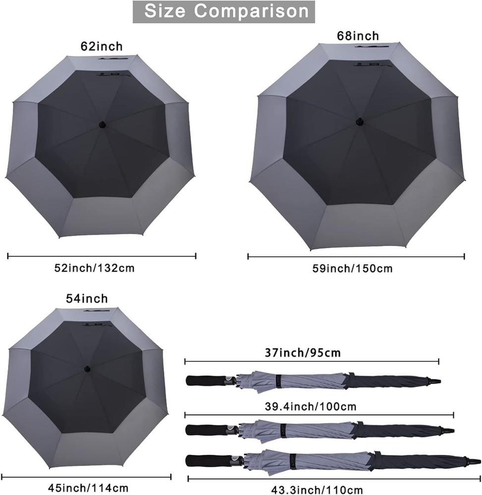 Professional 68 Inch Golf Umbrella - Windproof, Automatic Open Canopy Protection