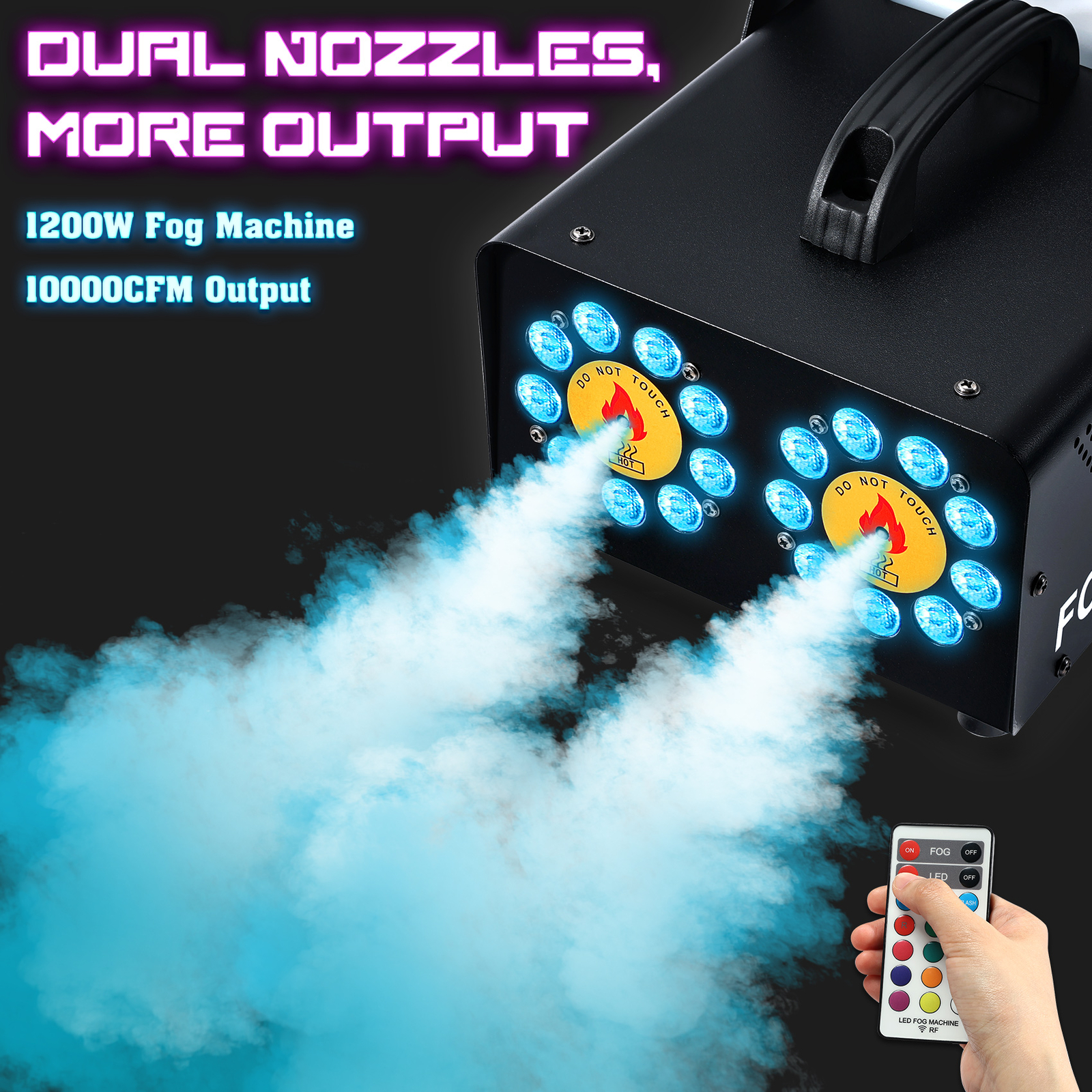 1200W Dual Spray Horizontal Fog Machine 18 RGB LED Stage DJ Light Smoke Machine