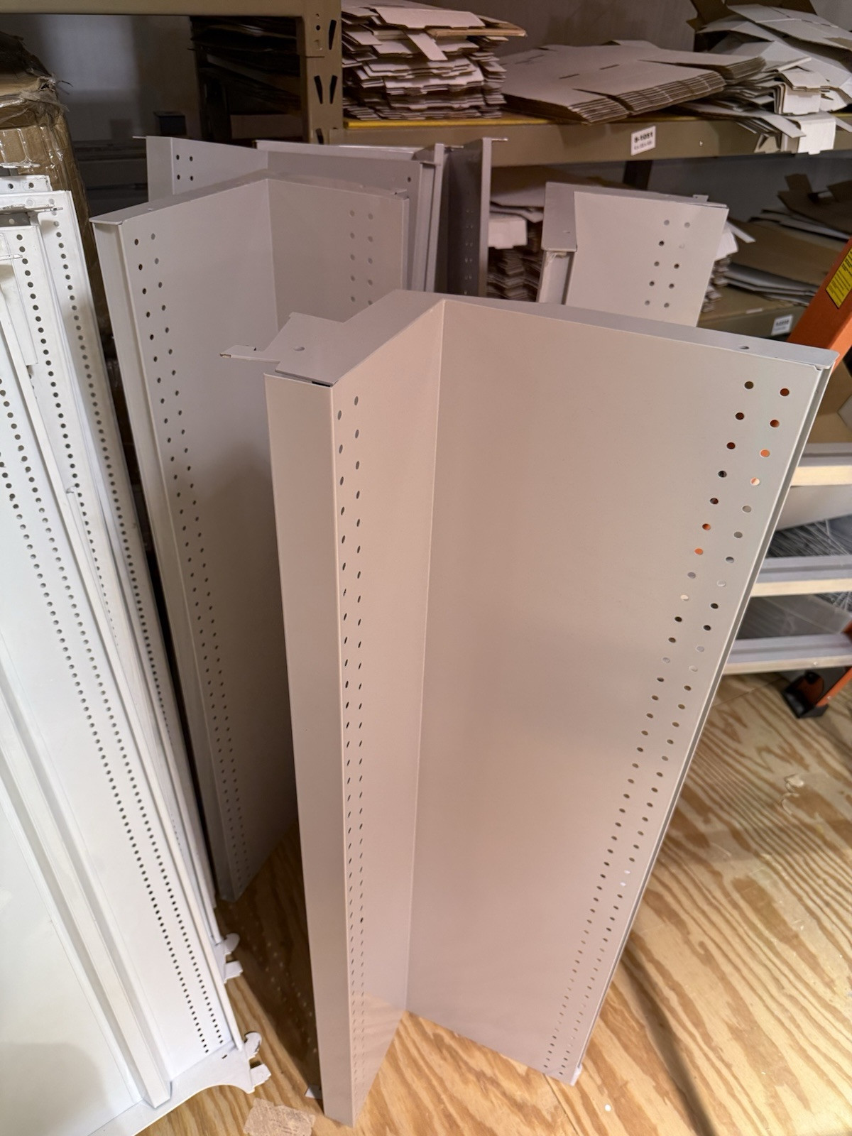 HUGE lot of pallets of Used Lozier Shelving shelves, components, glass cases