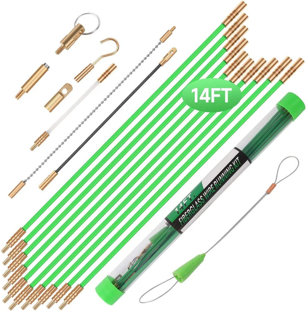 14FT Fiberglass Running Electrical Wire Cable Glow Rods Wire Pulling, Fish Rods