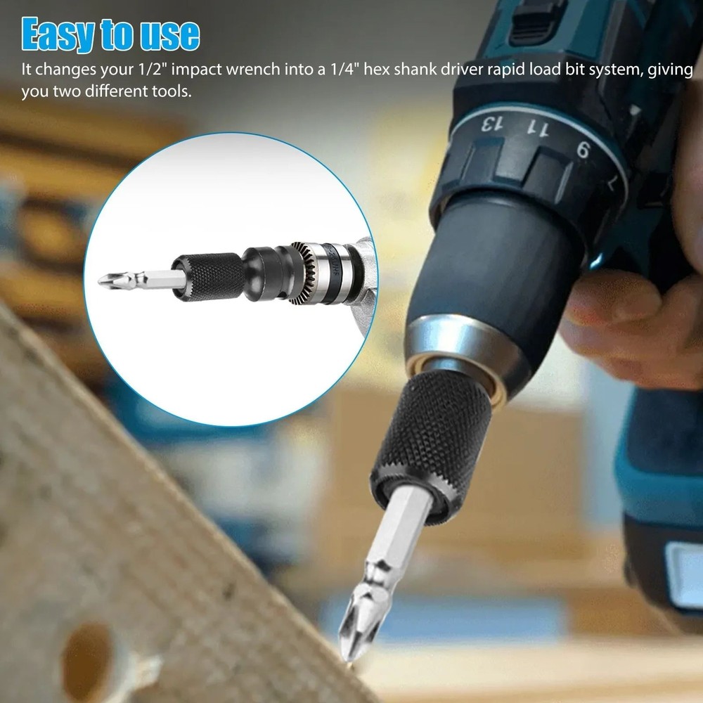 2X Socket Adapter Drill Hex Shank Chuck Change Impact Driver Tool 1/2" To 1/4"