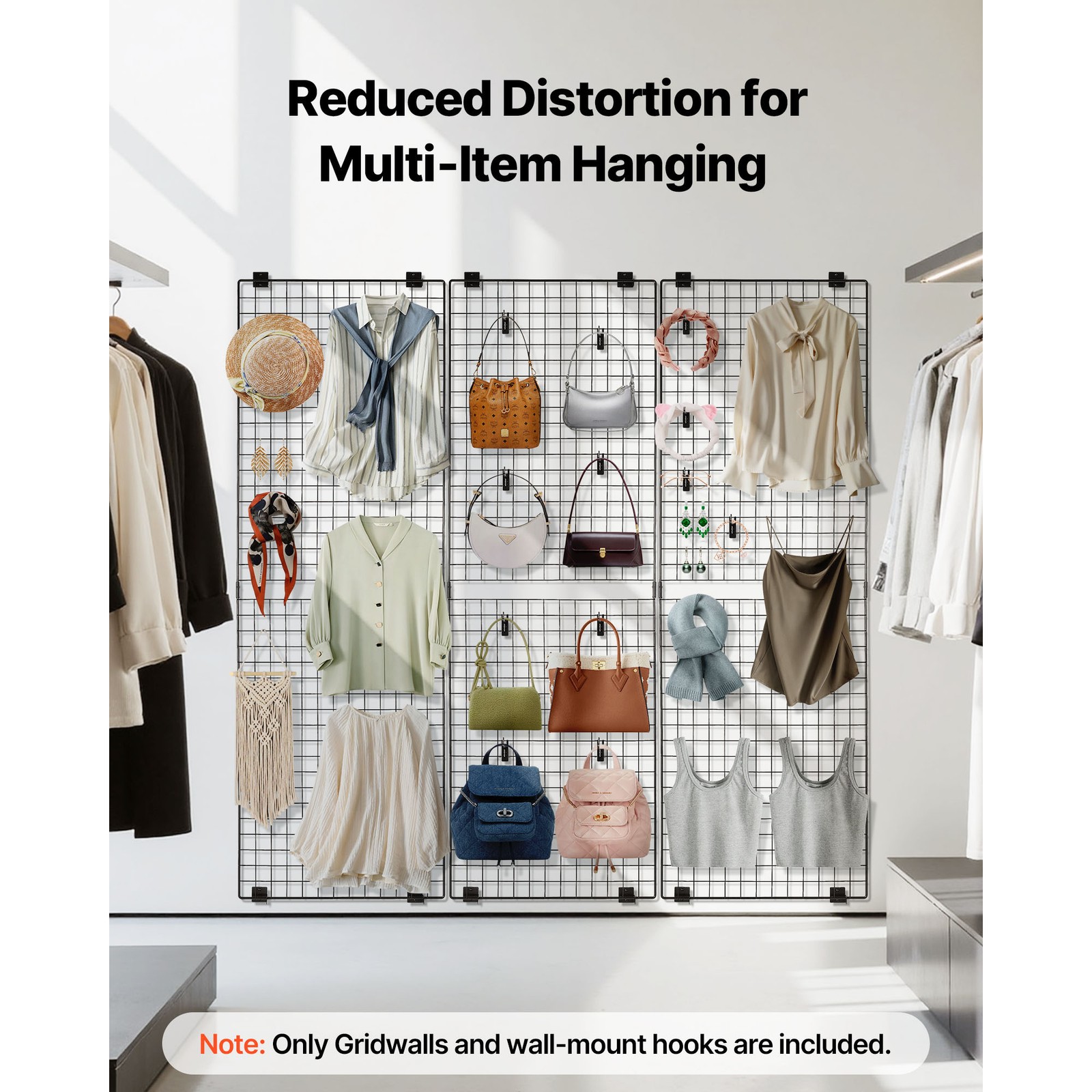 Uimoso Set of 3 Wall Grid Panels 2x6 ft Wire Display Racks in Black Finish