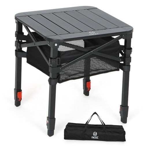 Aluminum Square Table, Adjustable Height Folding Camping Table, Small
