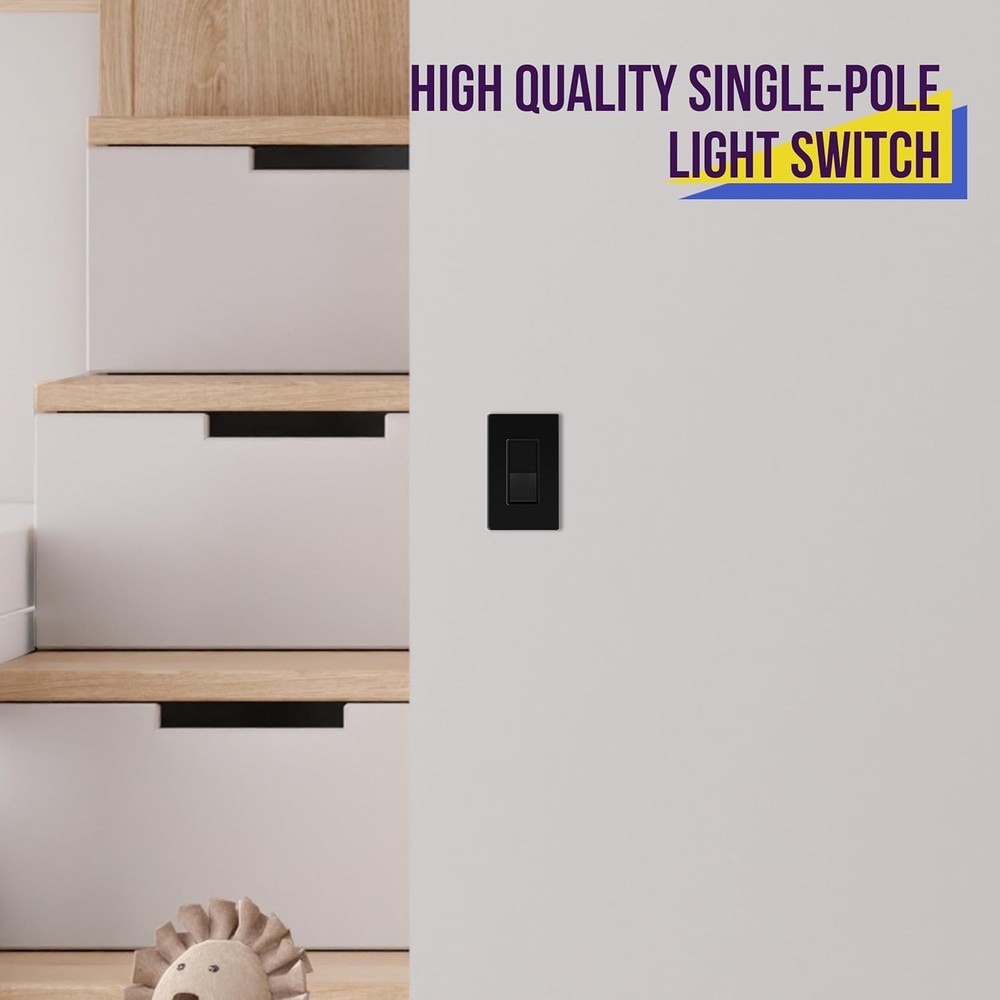 Matte Black Light Switch, Decorator Paddle Rocker Wall Switch, Single Pole, 3...