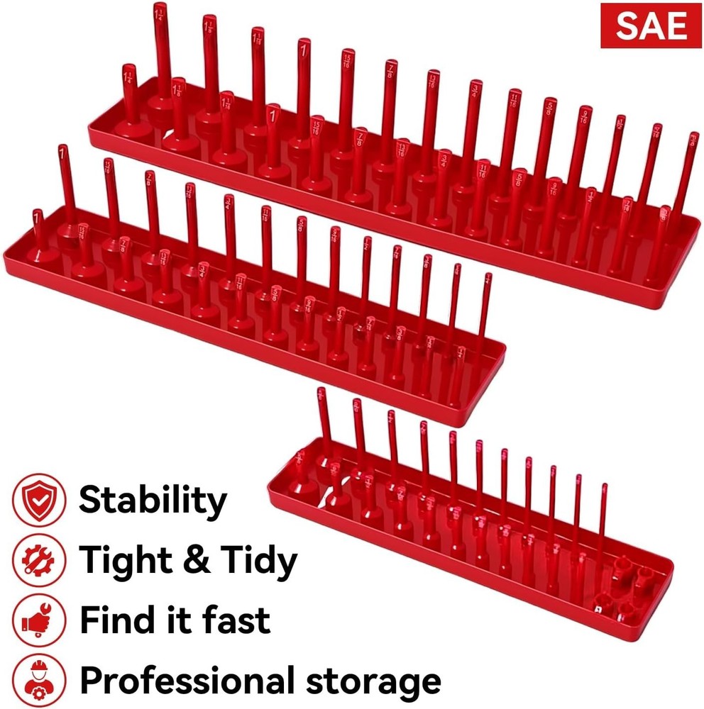 3PCS SAE Socket Organizer Tray Set - Effortless Toolbox Organization