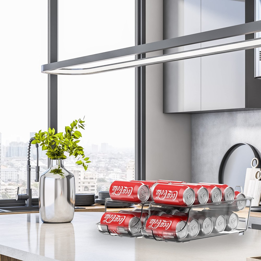 2-Tier Automatic Rolling Pop Can Organizer Storage Container Dispenser, 2 Pack