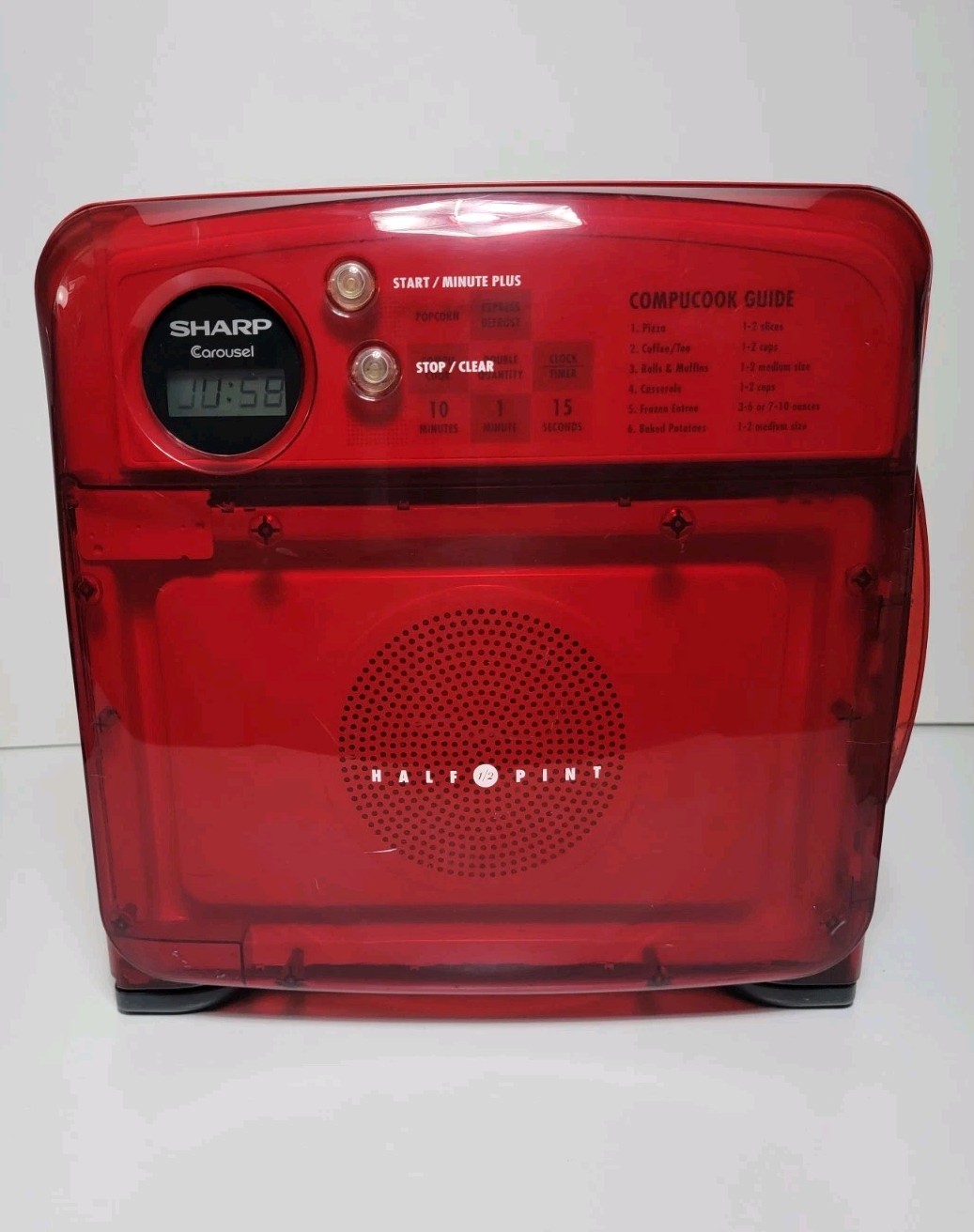 Vintage Sharp Half Pint Carousel Microwave Clear Red Model R-120DS - Please Read