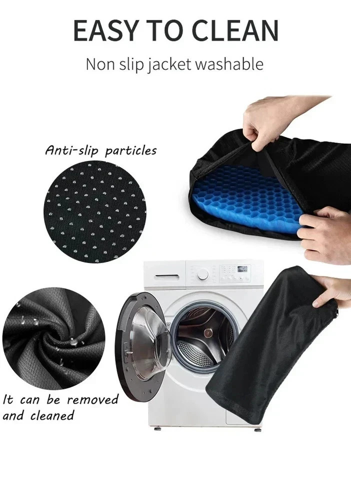 Double Thick Gel Seat Cushion with Non-Slip Cover | Breathable Comfort