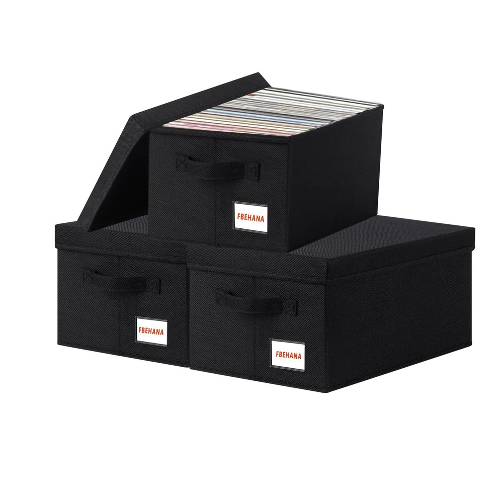 3 Pack CD DVD Storage Case Universal Stackable Organizer Black Fits 135 CD