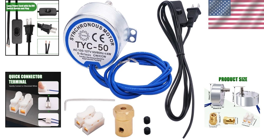 Efficient 4W AC Synchronous Turntable Motor with Quick-connect Cord & Coupling