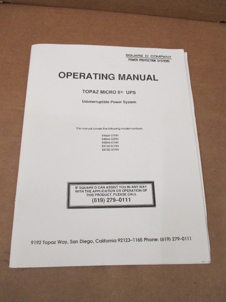 Square D 84864-52NN Topaz Powermaker Micro II UPS Uninterruptible Power System
