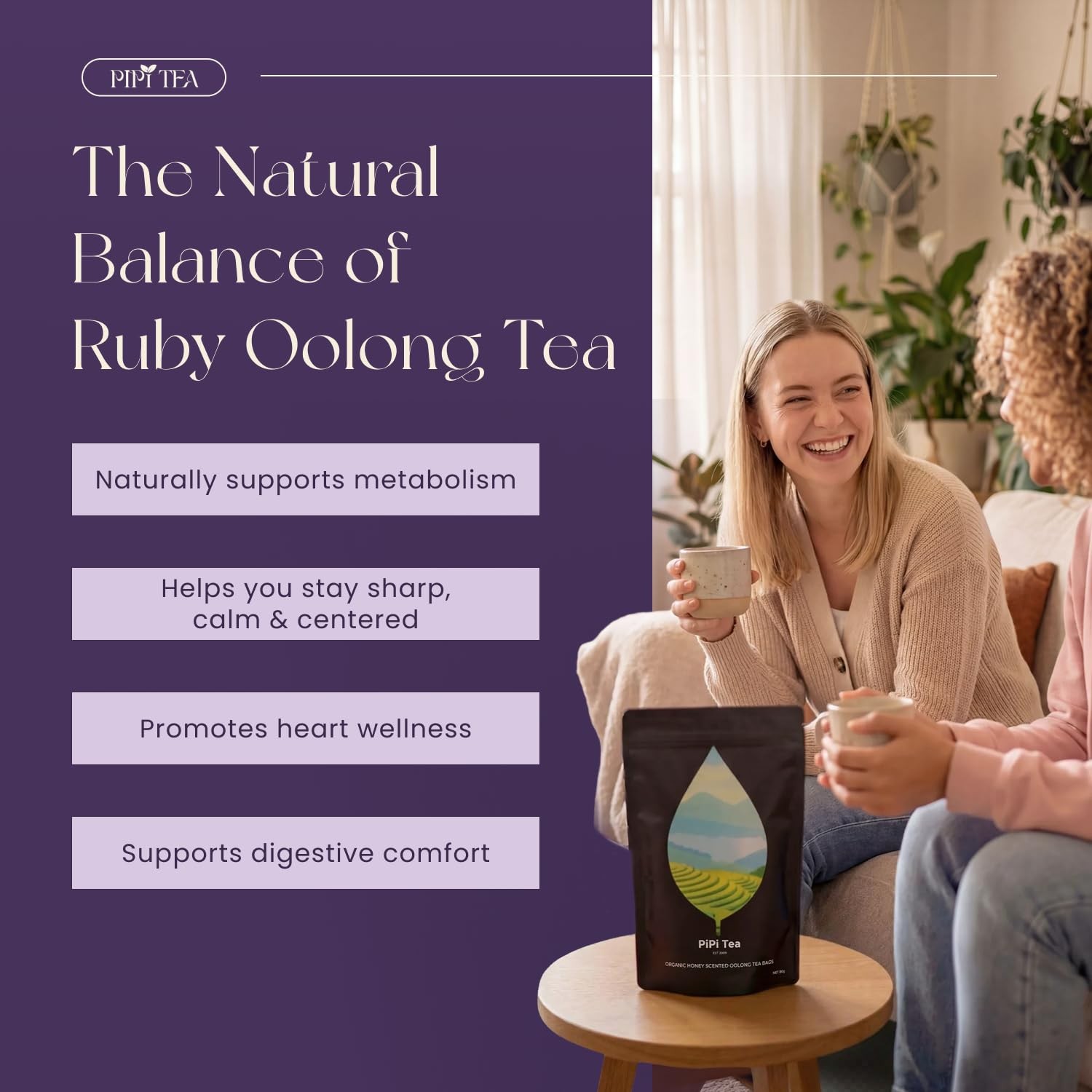 PiPi Tea Organic Oolong Bags – Whole Leaf, 20 (4g Each)