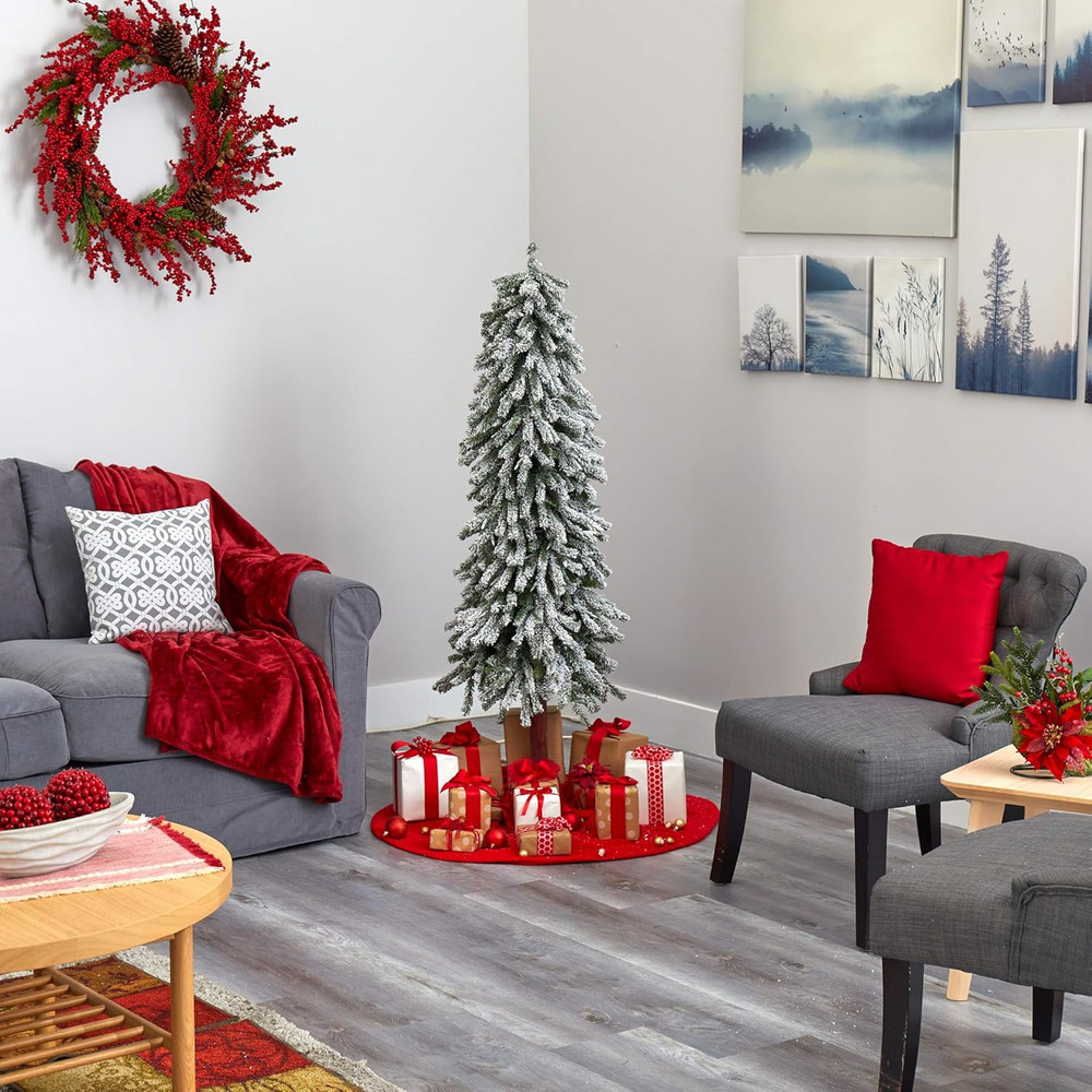 5Ft Flocked Alpine Christmas Tree with 200 Lights & Bendable Branches