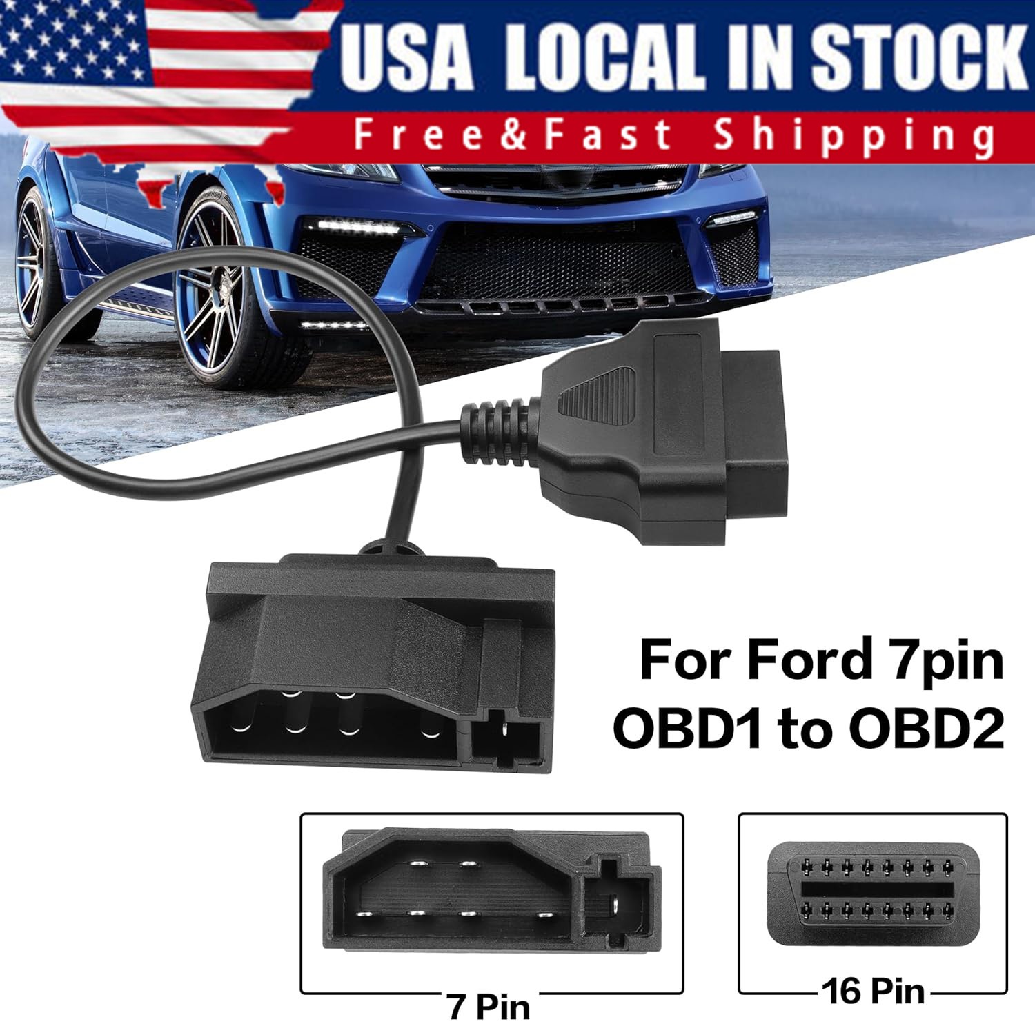 For Ford Engine Repair Tool 7 Pin OBD1 to OBD2 Cable Adapter Code Reader Scanner
