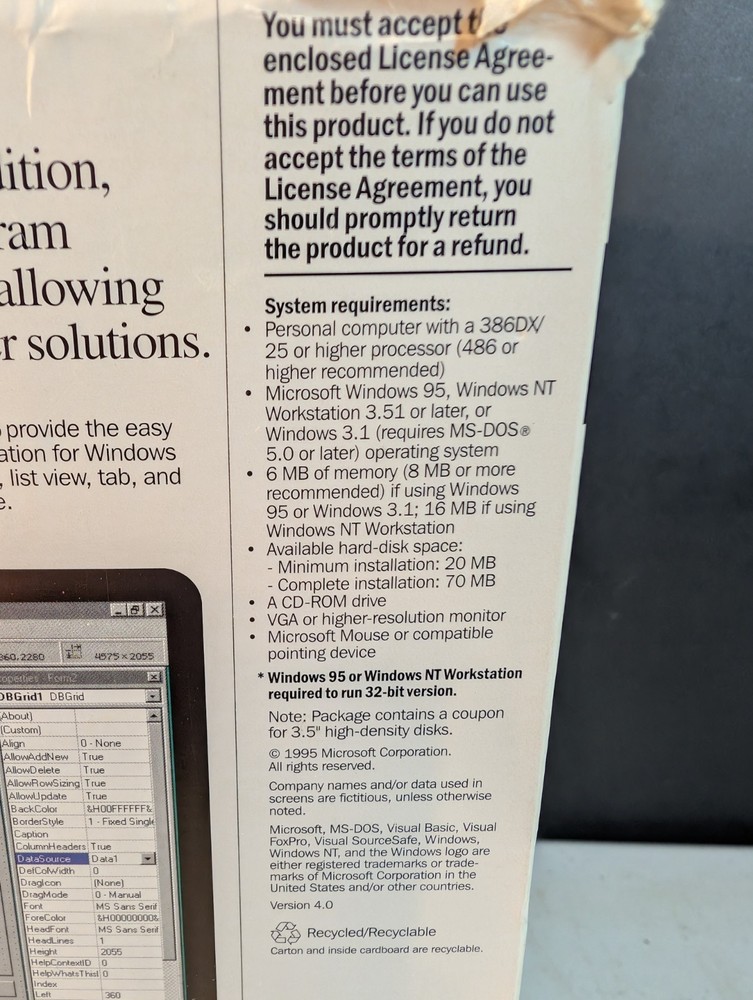 NEW* Microsoft Visual Basic 4.0 Enterprise Full Edition for Windows 3.1 95 NT