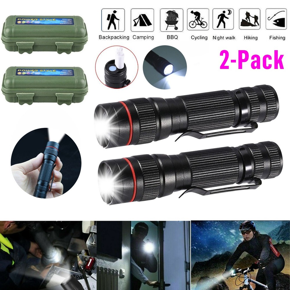 2Pack Rechargeable Mini Flashlight 3 Modes Zoomable Outdoor Torch with Cable