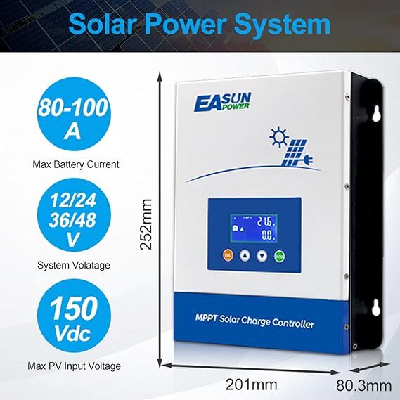 Easun 100A 80/60/40/30/20A Power MPPT Solar Controller 12V/24V/36V/48V Regulator