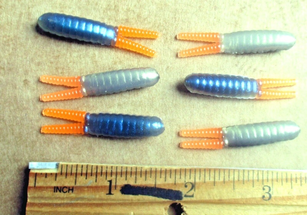 50 BLUE SHAD ORANGE TIPS 1.5" Split Tail BEETLES Panfish Baits BEETLE SPIN GRUBS
