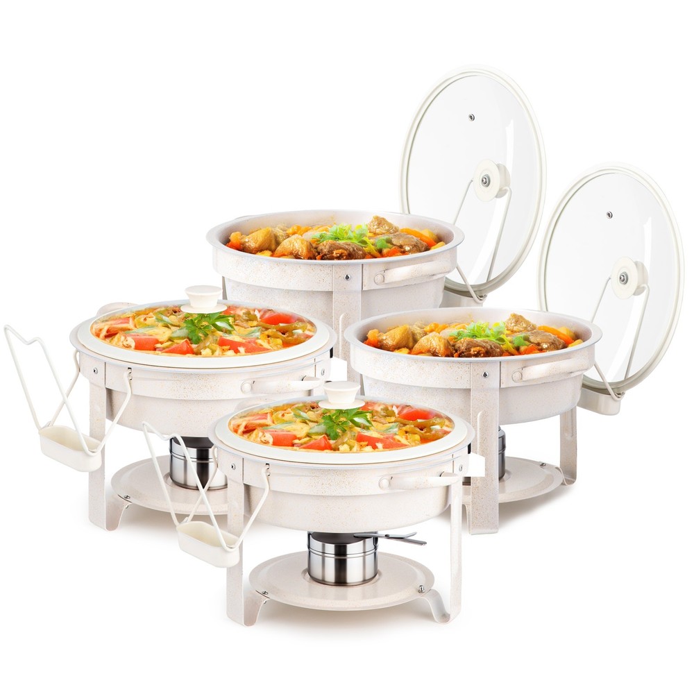 4-Pack 5QT Chafing Dish Set, Maifanite Stone Coated Buffet Warmers Stackable