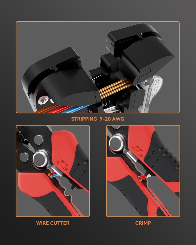 Self Adjusting Wire Stripper 3-in-1 Automatic Electrical Hand Tool Red New