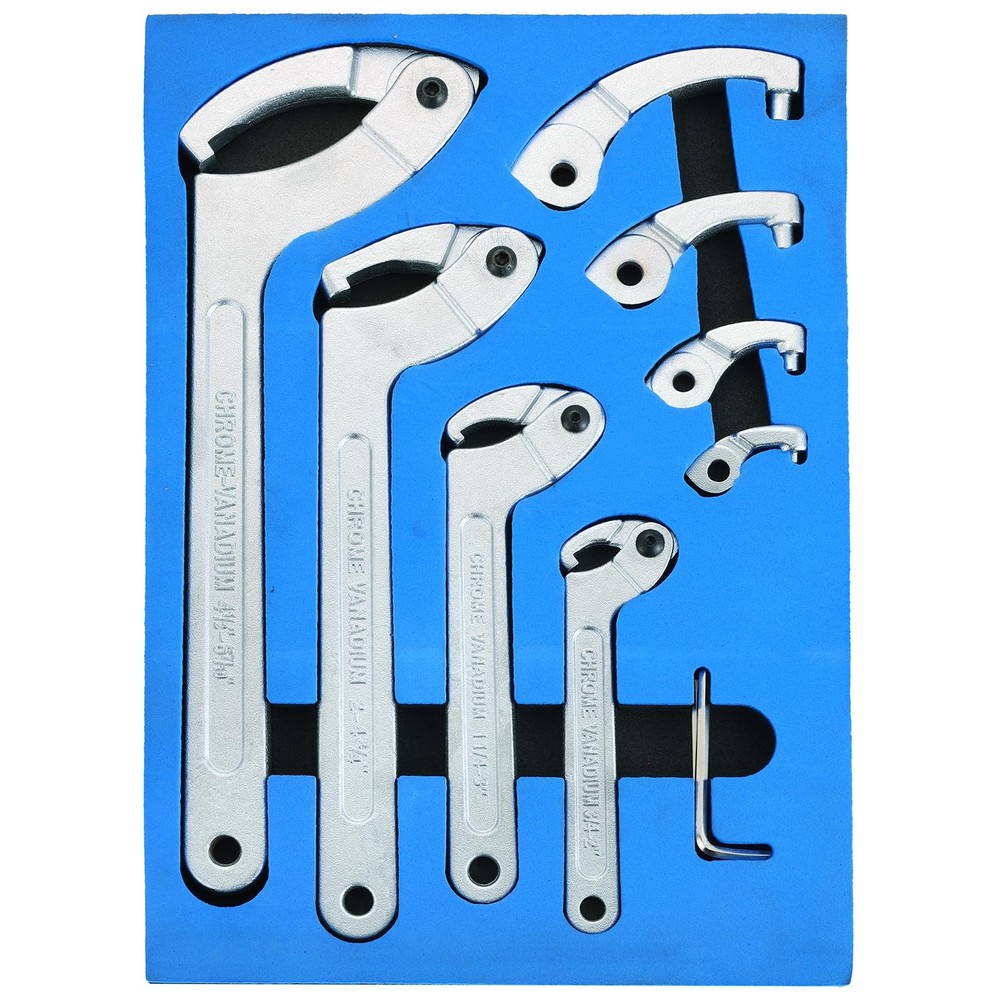 8PCS Adjustable C Pin Spanner Hook Wrench Tool Set, Chrome Vanadium Spanner N...
