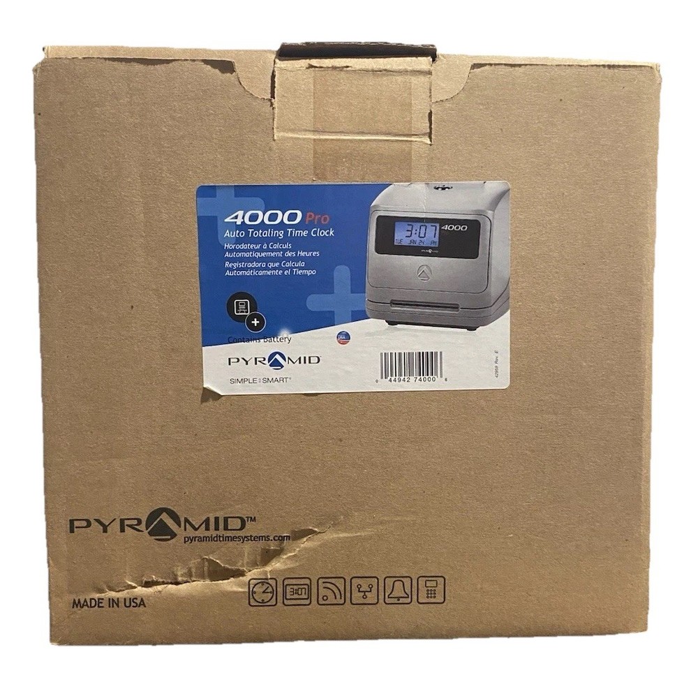 Pyramid Time Systems 4000 Time Clock, Auto Totaling, 50 Employees Complete Set