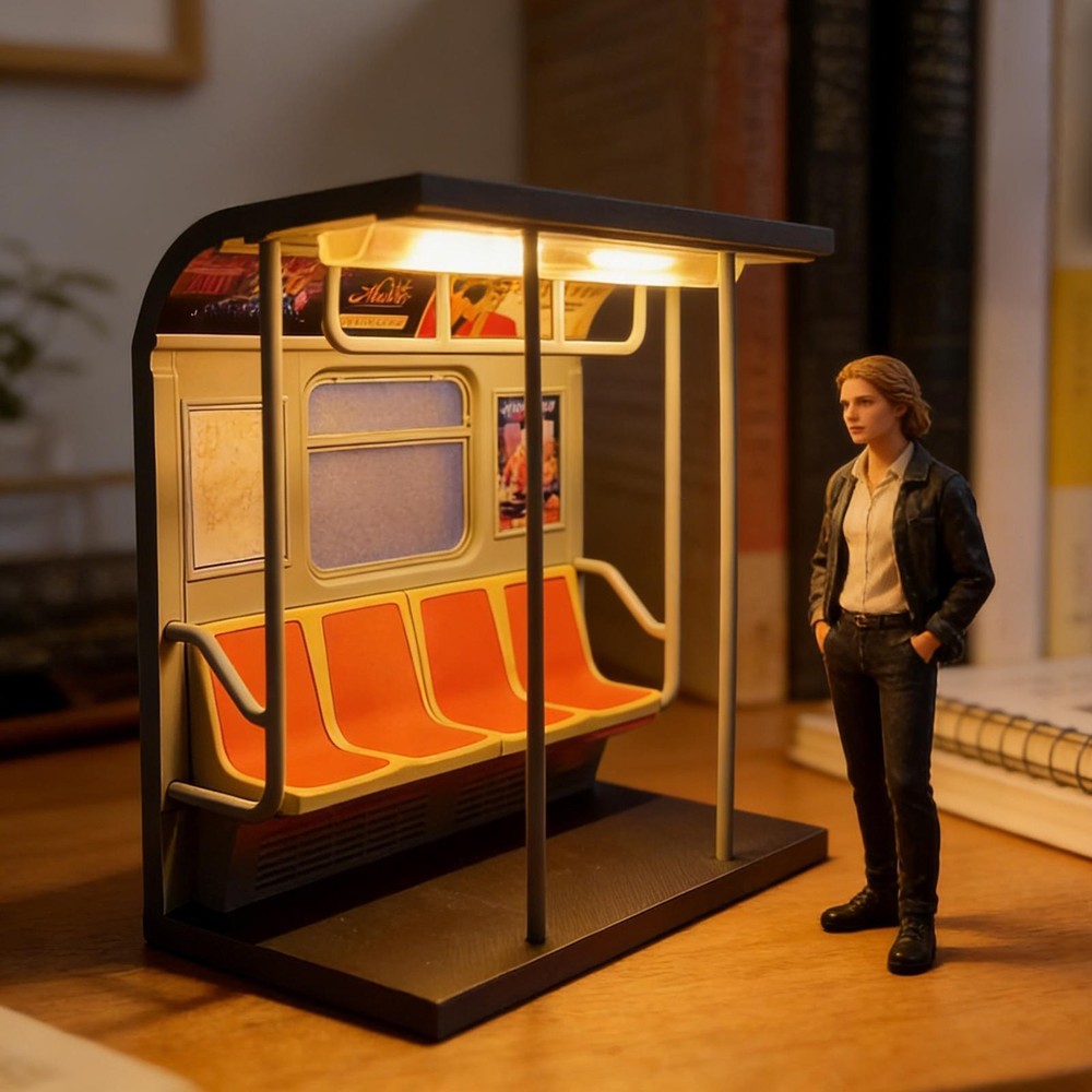 Subway Train LED Light Retro LED Statue Nightlight with 3 Replaceable