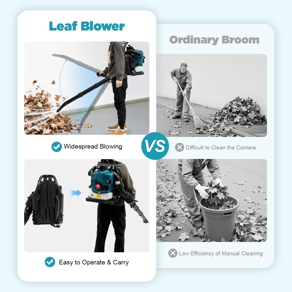 Gas Leaf Blower 75.6cc 4-Stroke Engine Backpack Leaf Blower with Cruise Control
