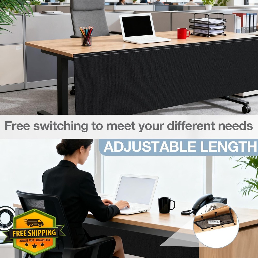 Tegeme 48" Under Desk Privacy Panel Black Cable Mgmt