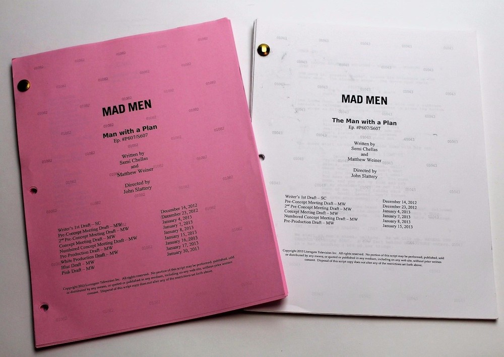 MAD MEN / 2x DIFFERENT 2012 TV Script DRAFTS, Jon Hamm, Season 6 Episode 7