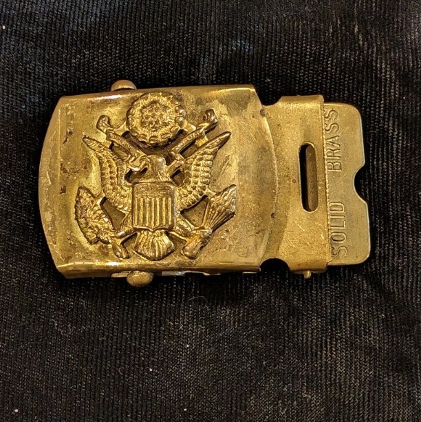 WWII US Army Brass Eagle Buckle, Button, MIDPAC Booklet & Mess Kit Knife
