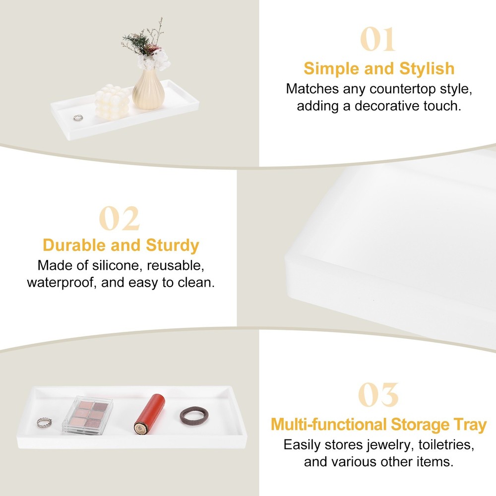 Silicone bath tray 30x12cm, rectangular toilet tray white