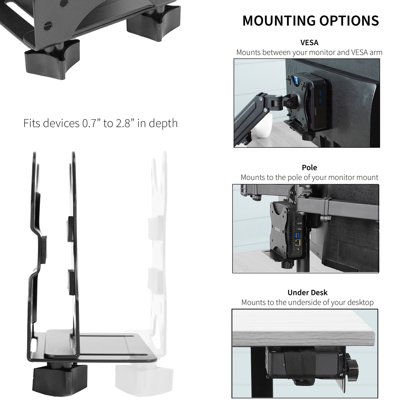 VIVO Adjustable Thin Client Mount Bracket | Stand or Under Desk Mini PC Holder
