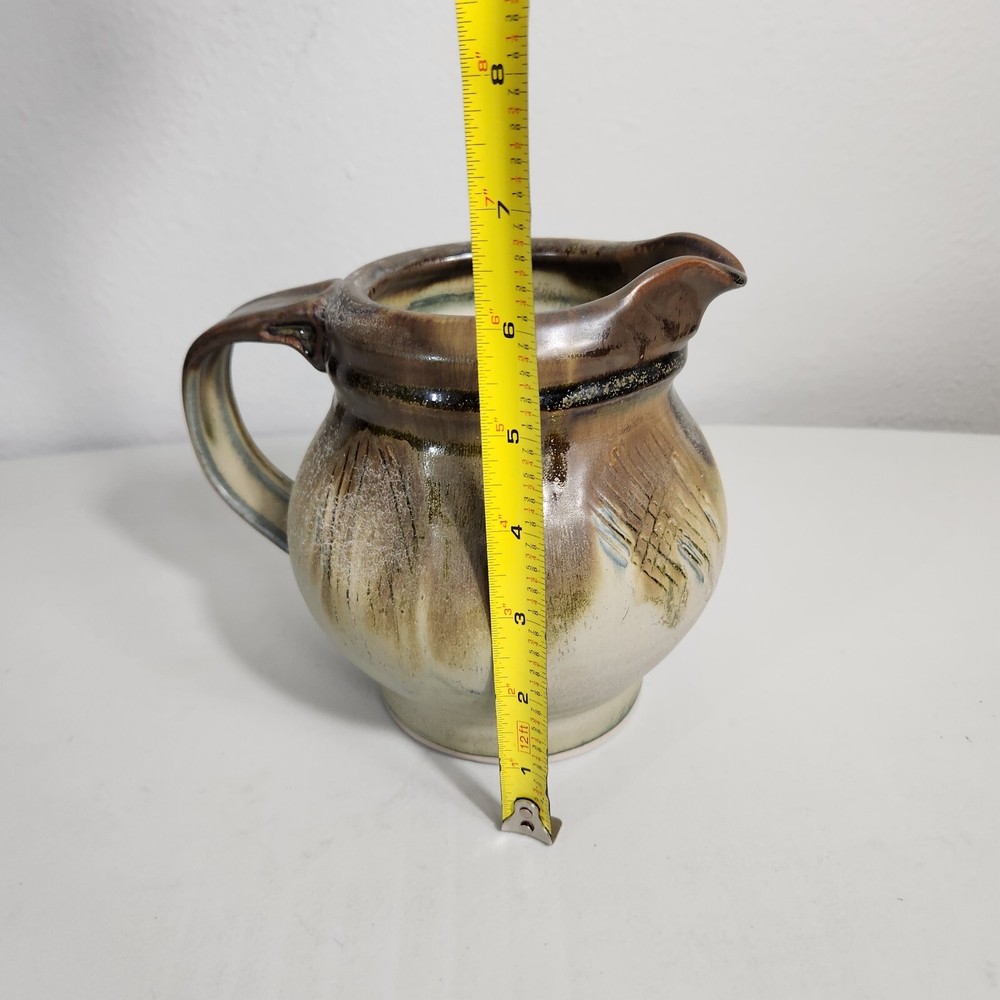Artisan Studio Handmade Stoneware Pottery Brutalist Signed Pitcher