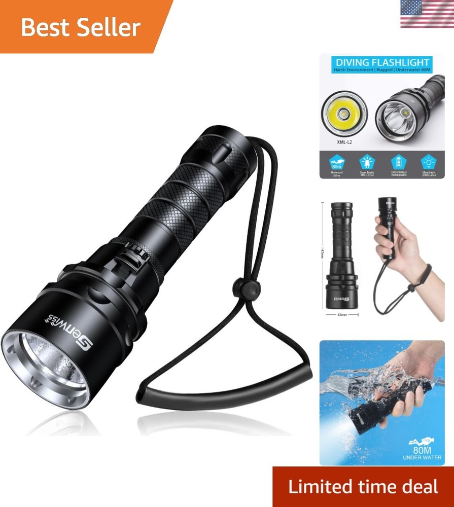 Compact Tactical LED Flashlight - 2000 Lumens for Underwater Exploration