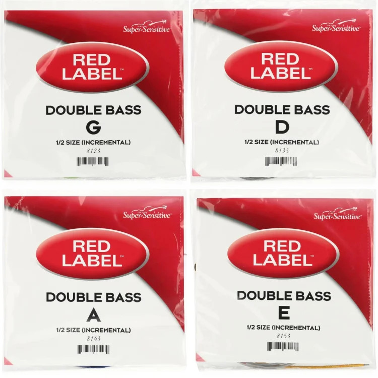 Super-Sensitive 8123 Red Label Double Bass String Set Bundle - 1/2 Size