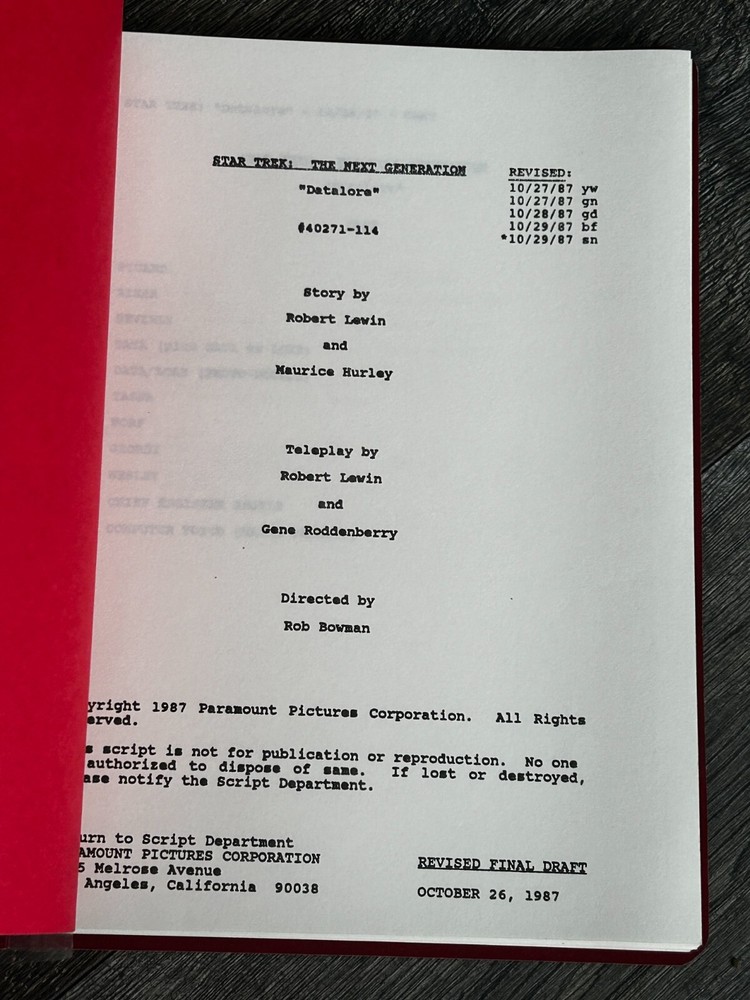 STAR TREK Script The Next Generation Datalore Revised Final Draft Oct 26 1987