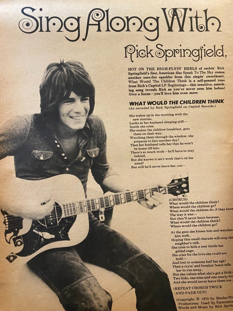 Rick Springfield, Full Page Vintage Clipping, aa