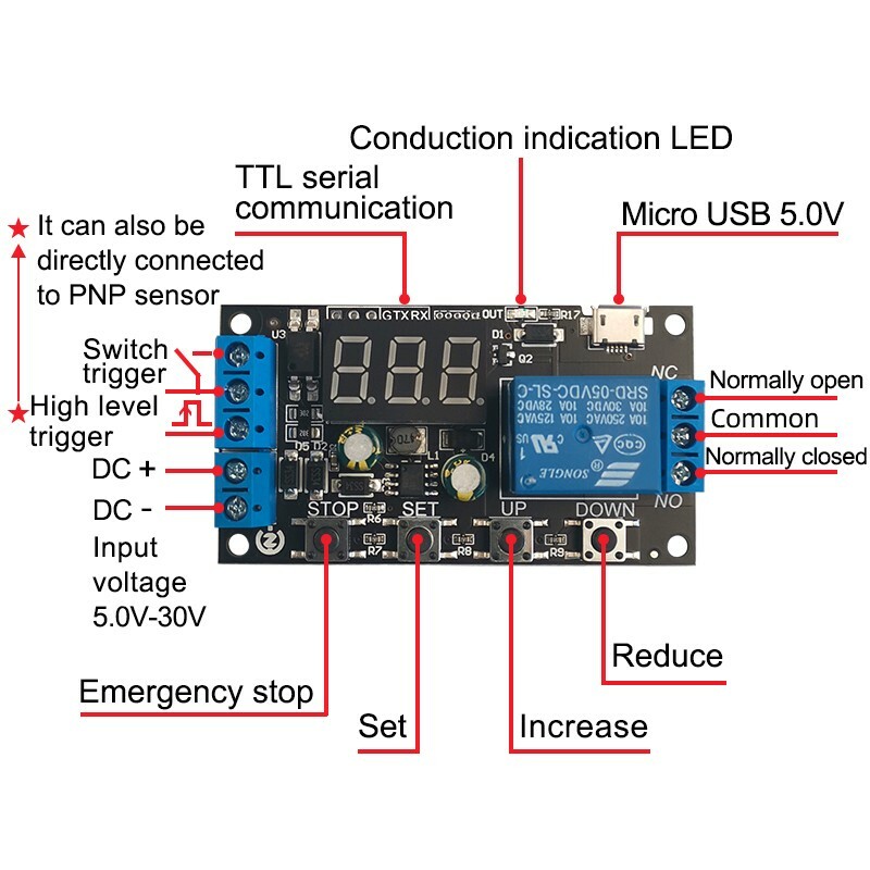 ZK-TD2 Time Delay Relay Module 5V12V24V Compatible Trigger Cycle Timing