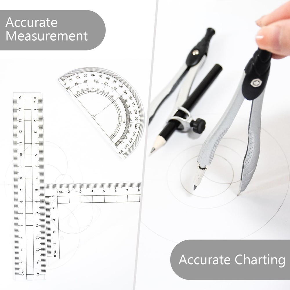 SAYEEC Geometry Set, 10 Pcs Math Protractor Compasses Kit with 10 (Black)