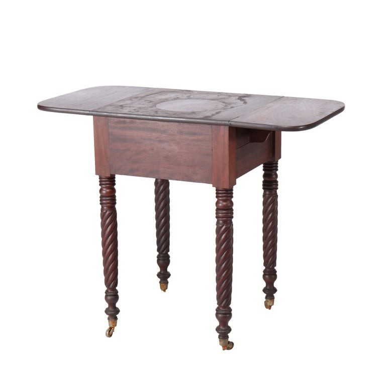 Sheraton Flame Mahogany 2 Drawer Drop Leaf Work Table c1830