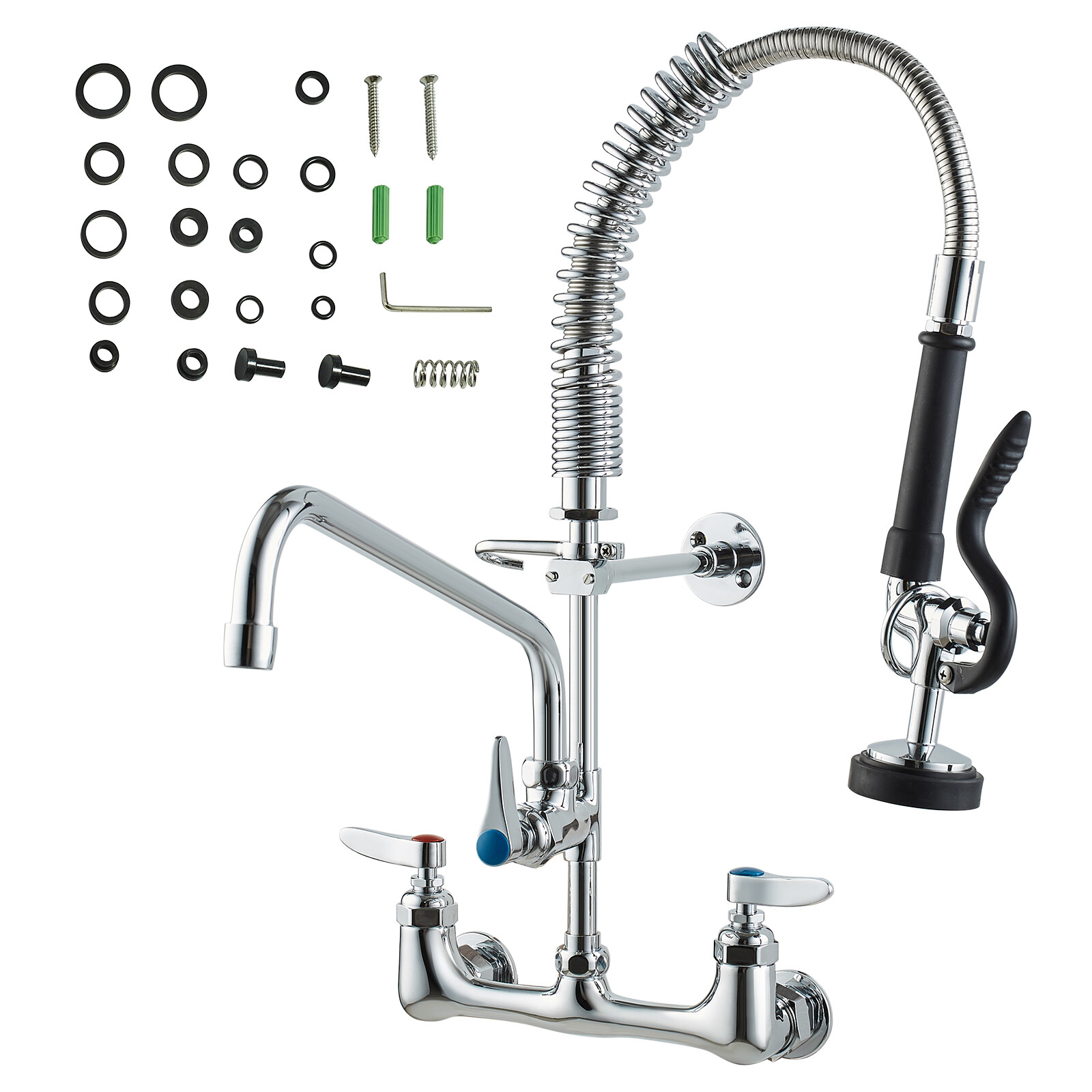 VEVOR 21" Commercial Pre-rinse Faucet Wall Mount Kitchen Sink Faucet w/ Sprayer