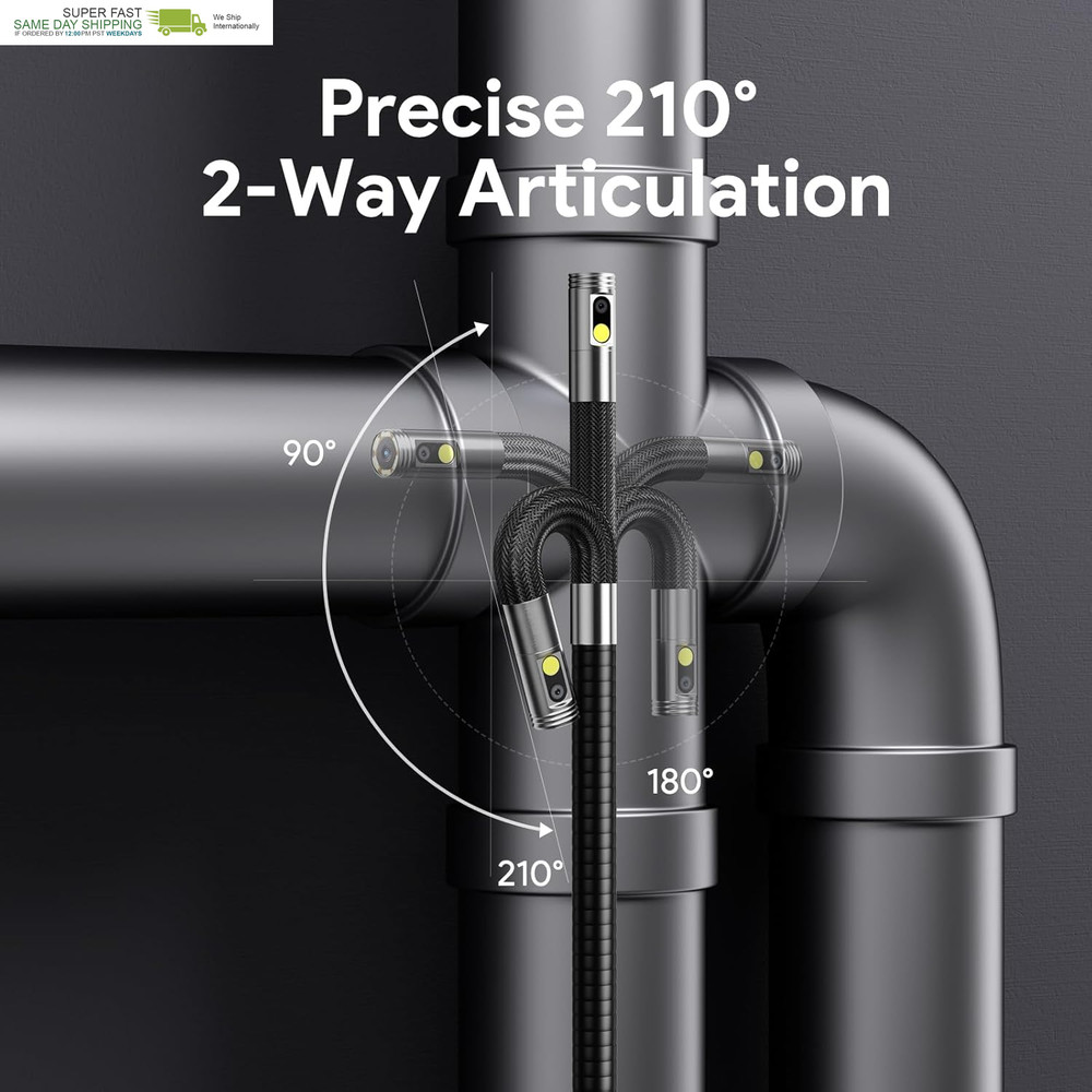Dual Lens Borescope Camera with Light, Two-Way Articulating Borescope, 5" IPS Du