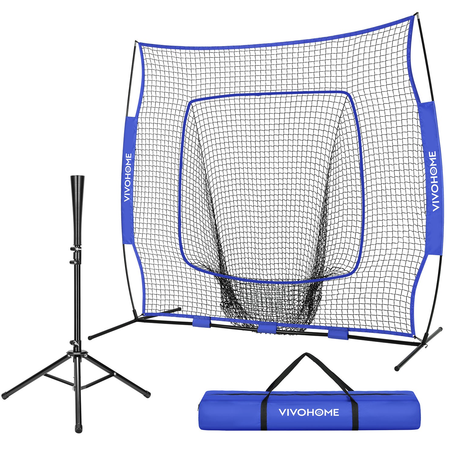 Portable Baseball & Softball Practice Net with Batting Tee 7x7 ft Aluminum Frame